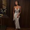 French temperament elegant fashion lace splicing V-neck suspender dress hollow sexy backless strap evening dress