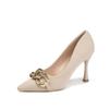 High Heels Women's Autumn and Summer New Fine Heel Design Sense Niche Temperament Celebrity French Nude Pointed Single Shoes
