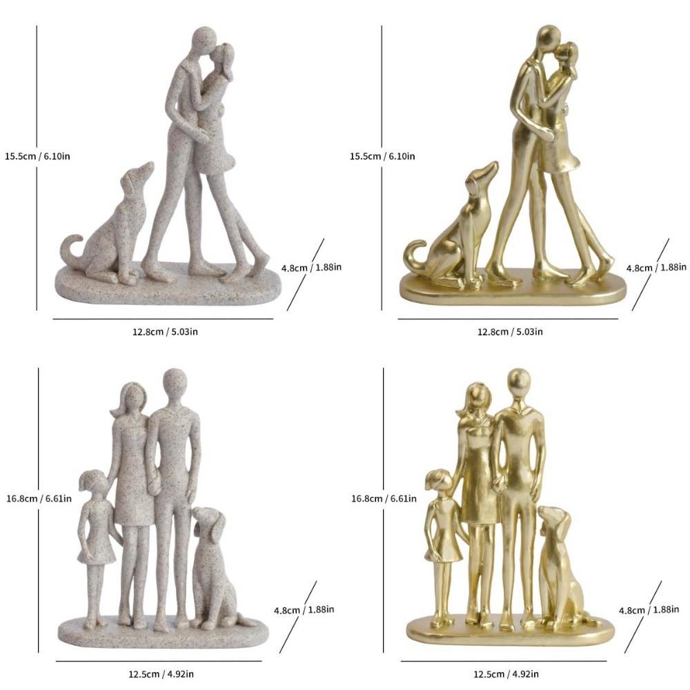 A Family of Three Girl and Dog Statues Creative Canine Statues Crafts Home Decoration