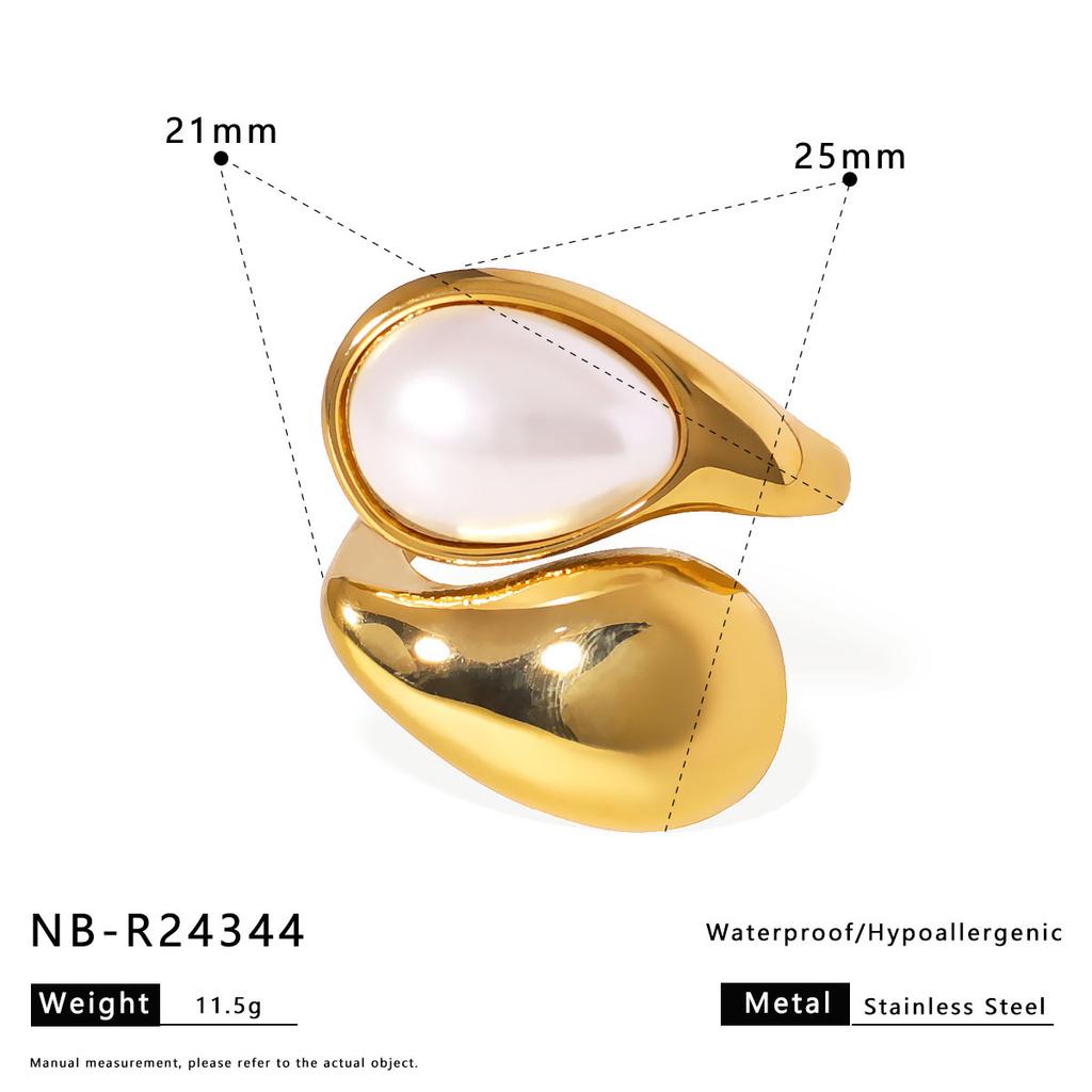 French Natural Stone European American Vintage Open Ring Stainless Steel Gold-Plated Bracelet Ring Combination Fashion Bangle