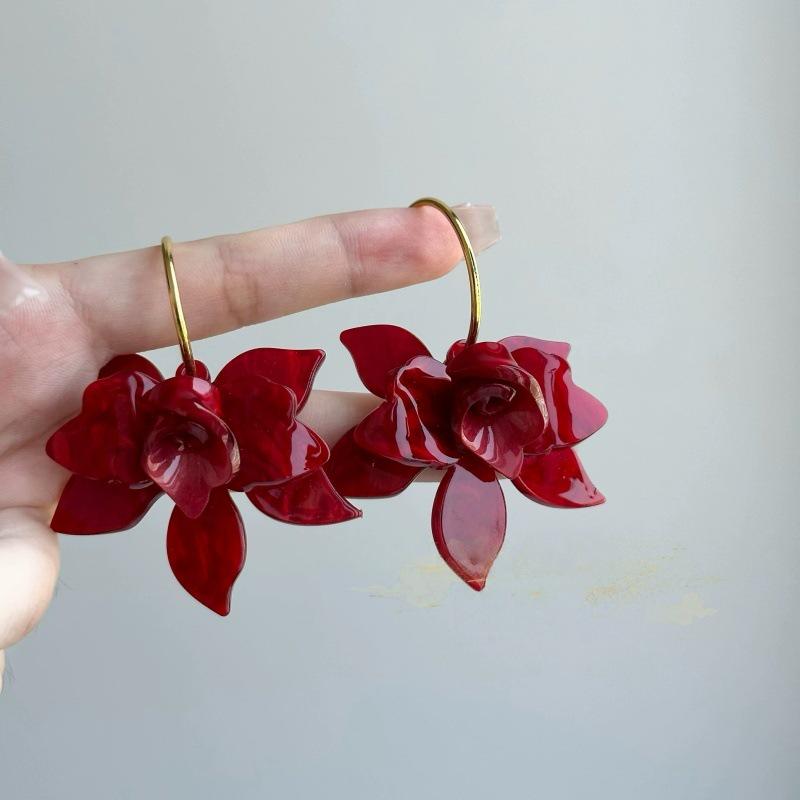 French Floral Petal Stud Earrings: Exquisite Spring Vinegar Acetate Design for Women