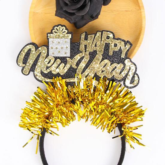 2026 New Year Headband with Number Logo Black Golden Sequin Design Streamer Decorated Hair Hoop Team Unity Prop