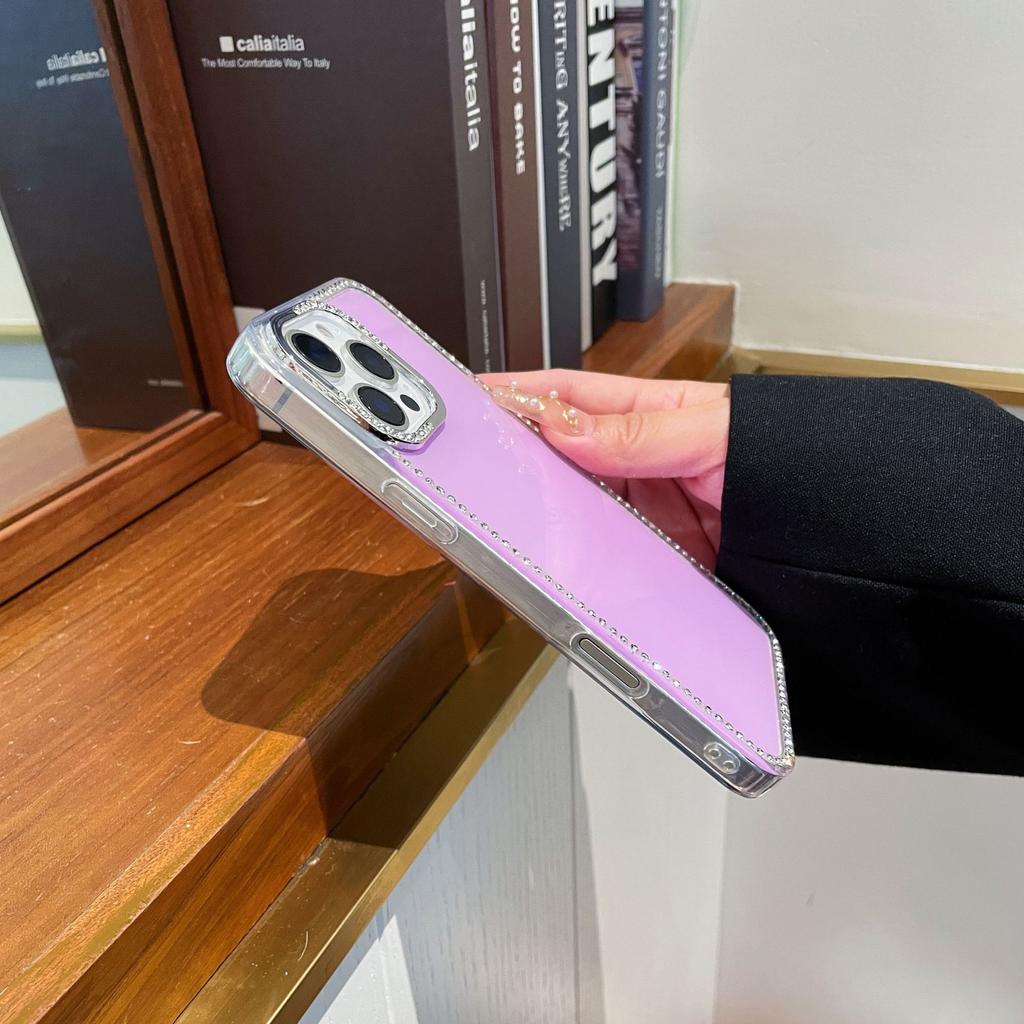 Applicable To Apple 16proMax Flash Edge Drilling Mobile Phone Case Light Luxury IPhone 15 Candy Solid Color 14 Simple Protective Case