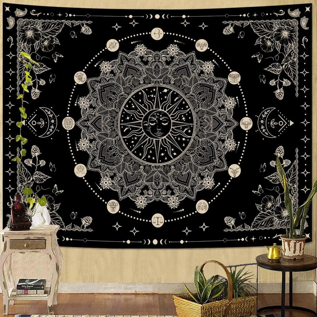 VIKAMA Bemaltes Glas Lebensbaum Wandteppich Vintage Bunte Blätter Böhmischer Kunststil Wohnzimmer Raum Heimdekoration