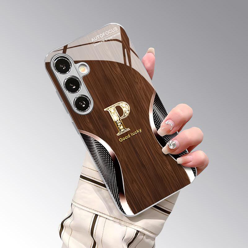 Wood Bottom P Chapter Pattern 2D Phone Case for Samsung S26 S25 S24 S23 S22 S21 S20 A56 A36 A16 - Electroplated Glass Protective