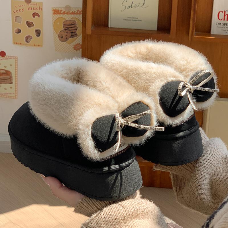 Women's Home Bootie Furry Slippers Warm Cozy Snow Boots with Fuzzy Plush Lined for Women Winter Non Slip House Shoes for Indoor Outdoor Short Boots
