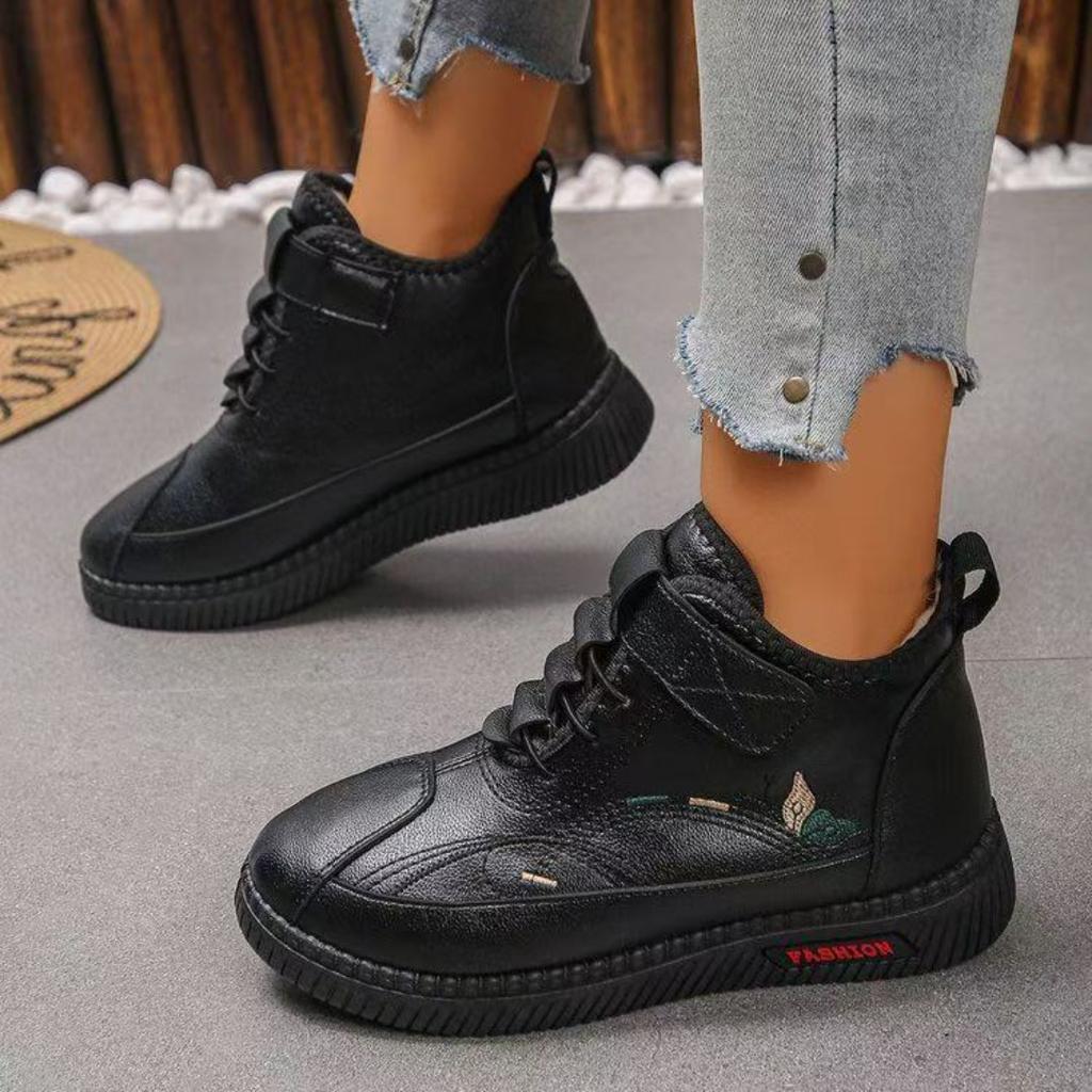 Herbst Winter warme Baumwollstiefel, Plüsch weiche rutschfeste Sohle, bequeme niedrig geschnittene Damen Schneestiefel