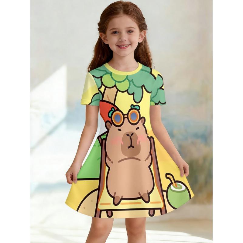Girl K-POP Idol Group Printed T-shirt Dress, Pink Purple Block Casual Dress, Suitable for Fans and Children's Birthdays As Gifts