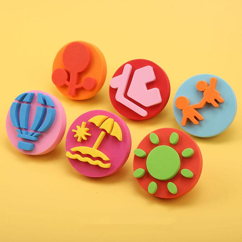 6 st/påse Skumstämplar för Målning Söta Djur Leende Ansikte Målar svampstämplar Konst Hantverk Ritverktyg Barn Leksaker för Tidig Utbildning