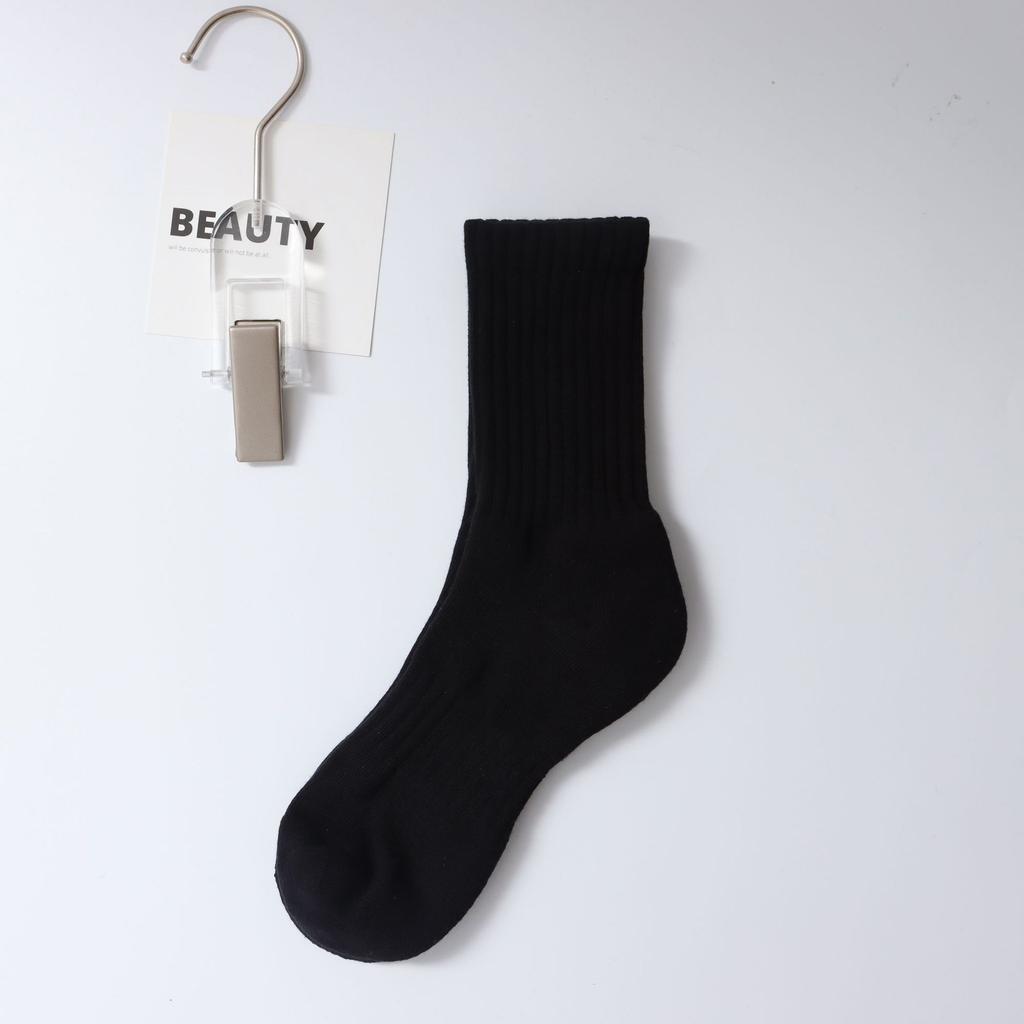 Solid Color Towel Bottom Socks Black And White Medium Tube Socks Simple Versatile Sports Basketball Stockings Cotton Socks