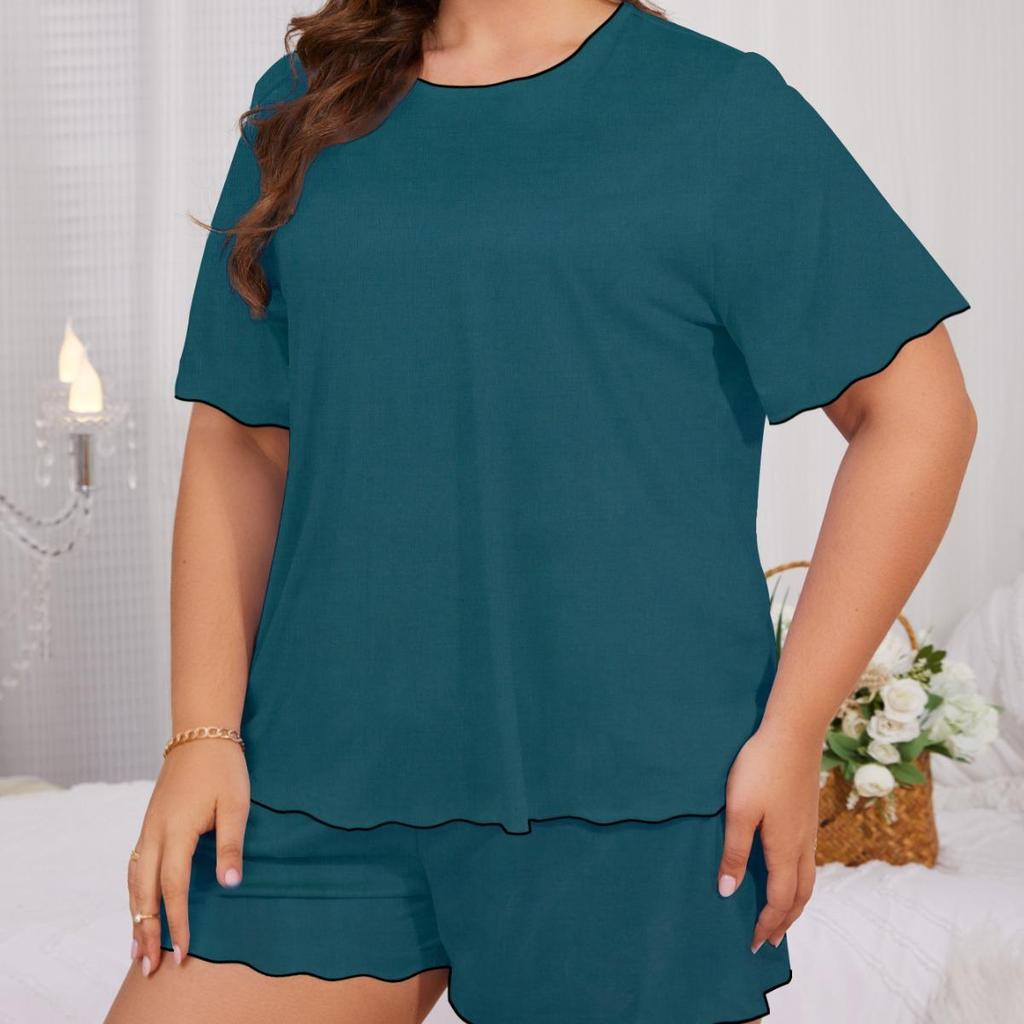 Summer Pajamas Women's Solid Colour Short-sleeved Shorts Plus Size Homewear Suit