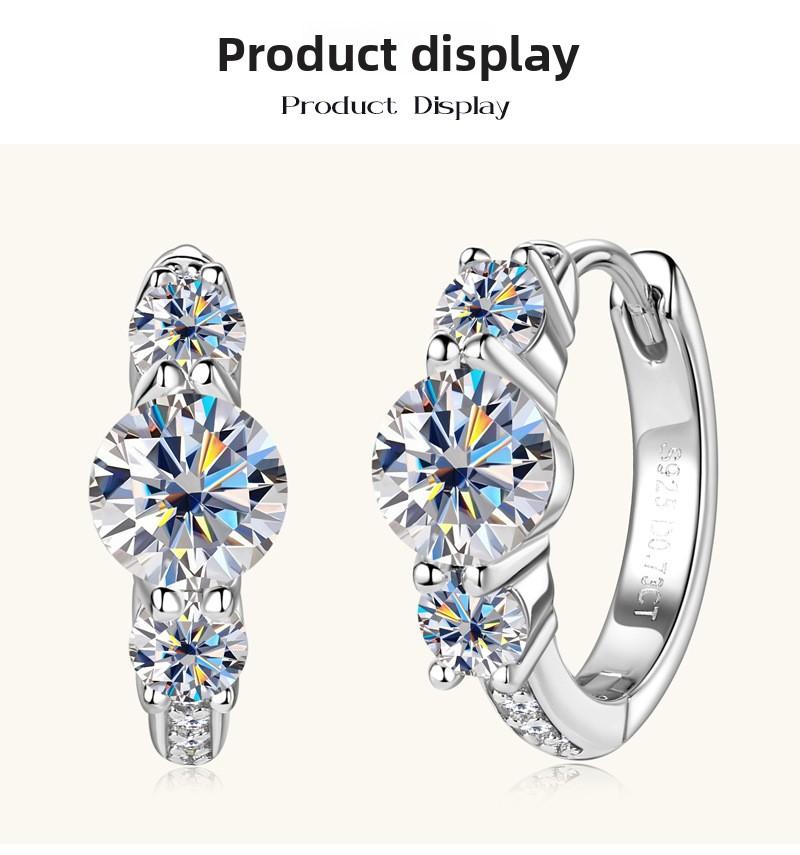 European American High-end Full Moissanite Hoop Earrings Women Popular Niche Design S925 Silver 14K Gold Plated Rhodium Plated