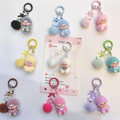 Porte-clés Monchichi Floqué Résine Bébé Singe Mignon Porte-clés Tendance Pendentif Dessin Animé Accessoires à Suspendre Clés Sacs Petits Cadeaux