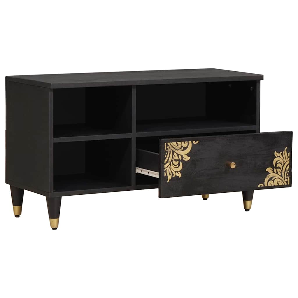 TV Stand with Shelf Black 80 X 33 X 46 Cm Solid Mango Wood