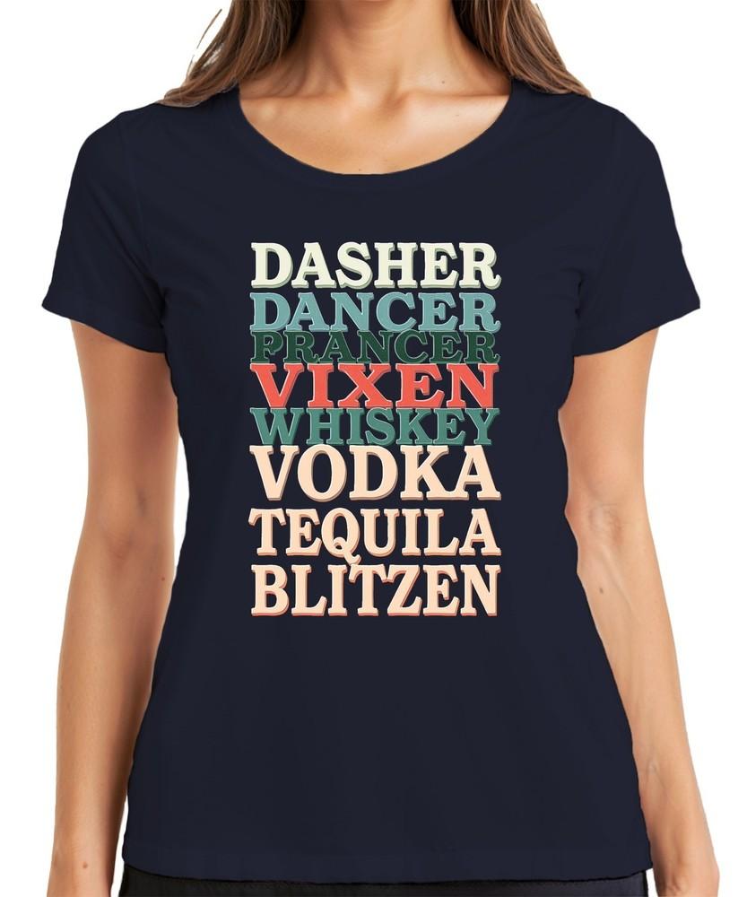Dasher Dancer Prancer Vixen Whiskey Christmas Party Funny Retro Unisexs Tshirt S