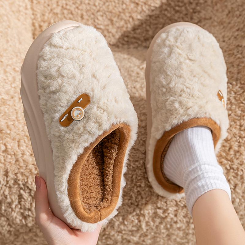 2025 Thick Sole Fluffy Slippers Women Comfy Warm Soft Sole Indoor Cotton Slippers Woman Winter Anti Slip Platform Slides Woman