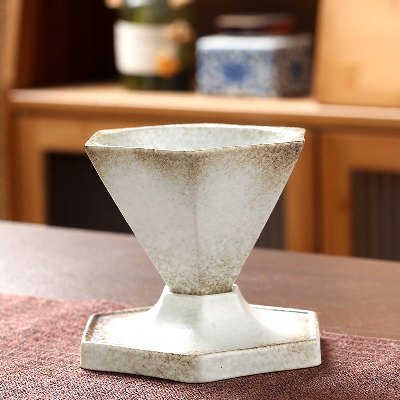 Retro Coffee Cup Creative Hexagonal Cup Light Luxury Coarse Pottery Mug Handmade Cup Nordic Design Cone Cup