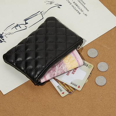 Monedero pequeño para mujer de piel sintética con cremallera, monedero con estampado de cuadros, tarjetero, mini monedero para señoras