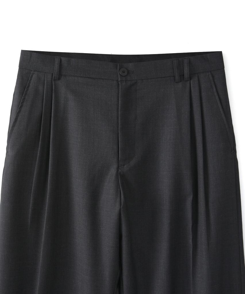 ASP Wool Blended Wide Two-Pleat Slacks - Deep Charcoal