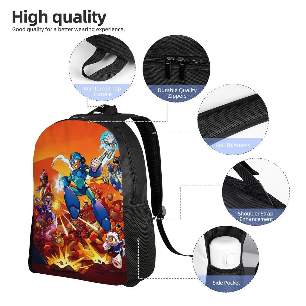 Mega Man Cartoon Backpack  Female Polyester Camping Backpacks Lightweight Elegant High School Bags Rucksack