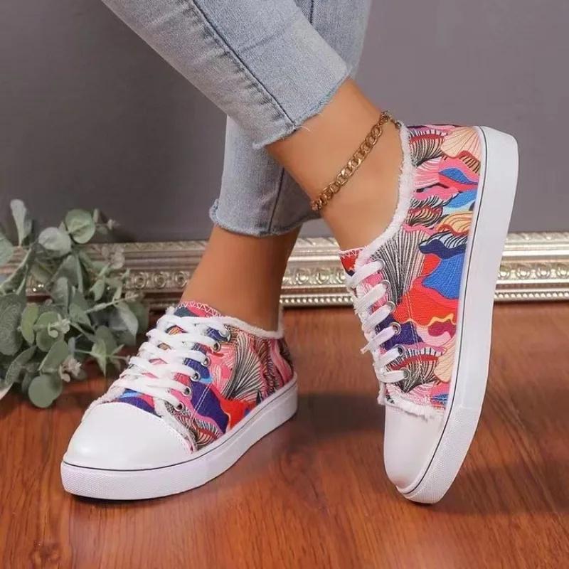 Fashion Women's Vulcanized Shoes Shoes Flat Shoes Fashion Lace Up Sneakers Female Casual Breathable Canvas Shoe Zapatillas De Deporte