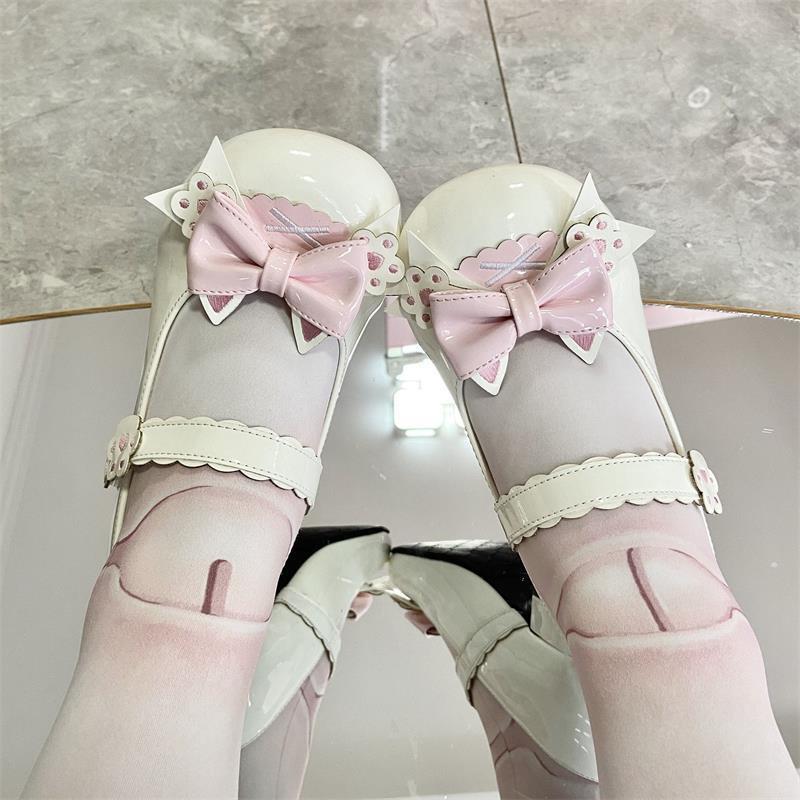 Japanese Lolita Shoes 2025 New Round Head Sweet Mary Jane Shoes with Skirt Lace Bow Lo Single Shoes Women