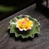Ceramic Lotus Incense Holder with Leaf-Shaped Base for Home Meditation and Aromatherapy Decorative Use