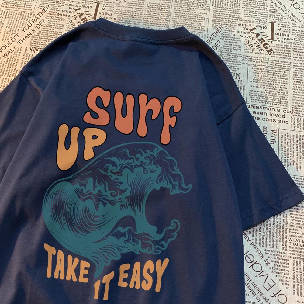 Surf Up Take It Easy Men Women Tshirts Summer Tshirt Breathable O-Neck Short Sleeve Harajuku Loose Tshirt Cotton Couple Tops