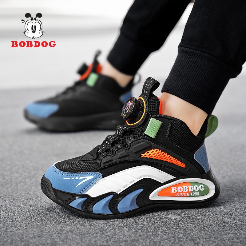 Babu bean boys shoes 2025 spring and autumn new casual leather surface waterproof soft sole rotating button children's sports shoes