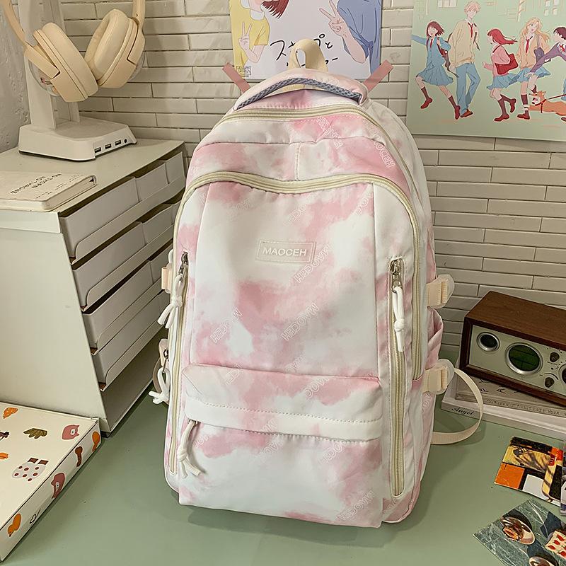 Schoolbag fashion casual backpack new tie-dye trend backpack Korean version large-capacity middle school student schoolbag make-up bag