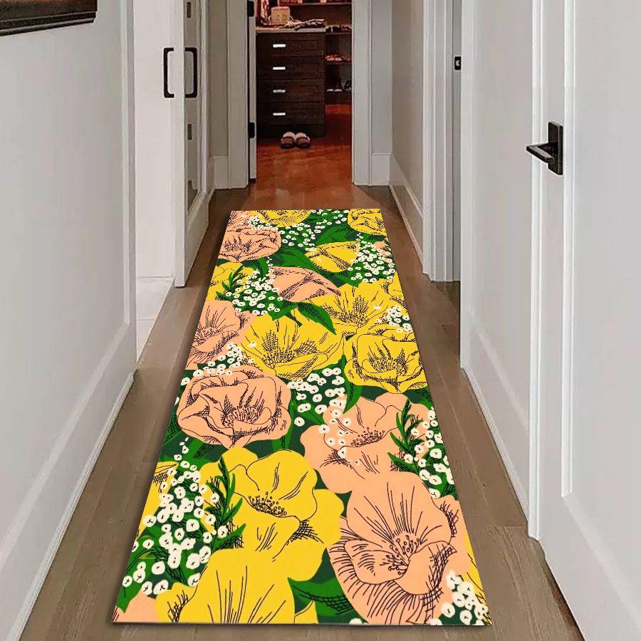 Boho Chic Area Rug Hand Drawn Flower Pattern Mat for Home Decor