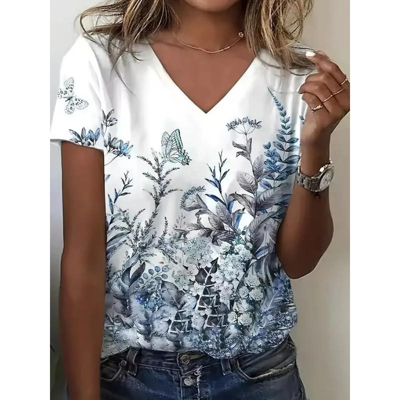 Women's Fashion V-neck Top Loose Short Sleeve Versatile Comfortable T-Shirts Women’s