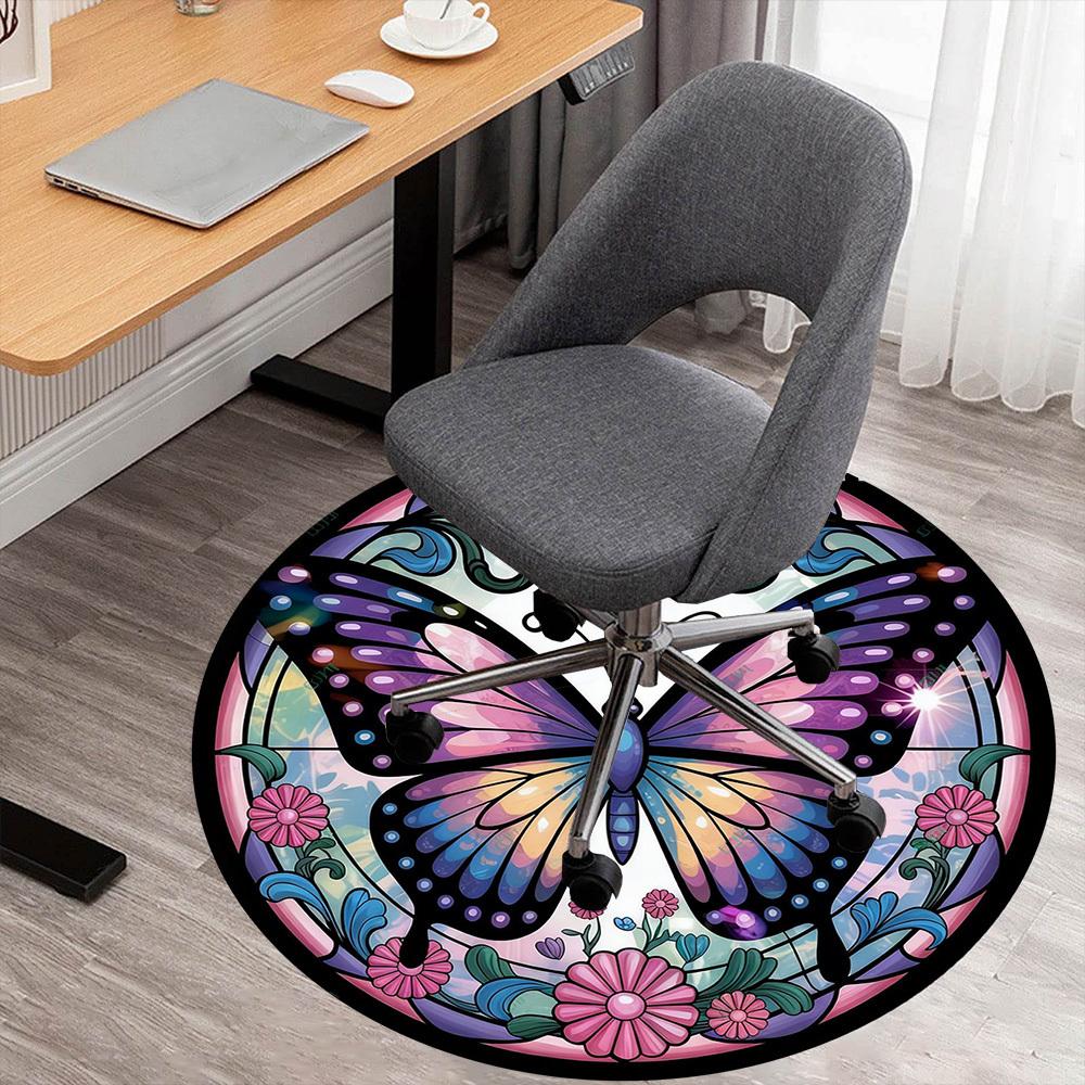1pc Butterfly Flowers Round Chair Mat Office Area Rug - Non-Slip, Floor Mat for Office, Bedroom, Ideal Home Decor Gift C0112058