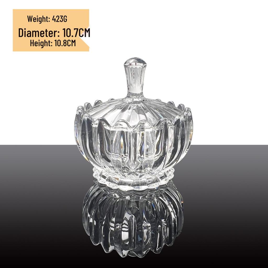 Clear Crystal Embossed Glass Yurt Candle Holder & Candy Jar with Lid