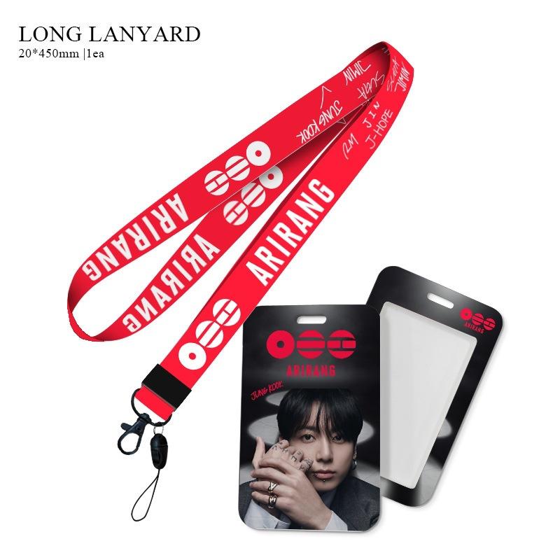 Kpop Idol BTS World Tour ARIRANG Lanyard and Card Holder Set, Printed Neck Strap with ID Badge Sleeve Photocard Protector for ARMY