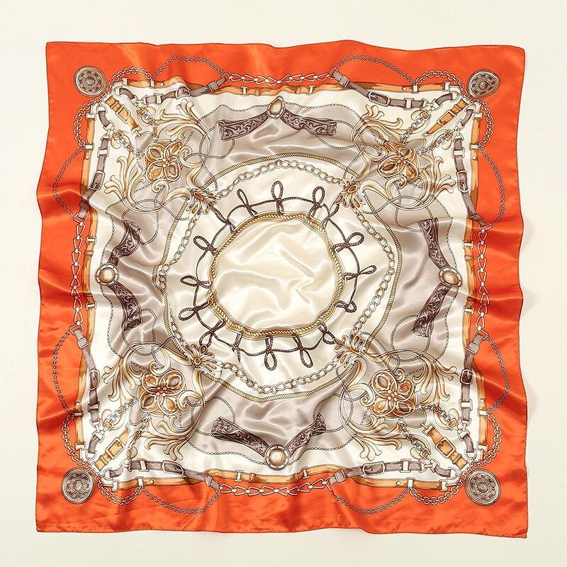 Scarf Women Printed Chain Satin Neckerchief Mulim Hijab Luxury Shawl