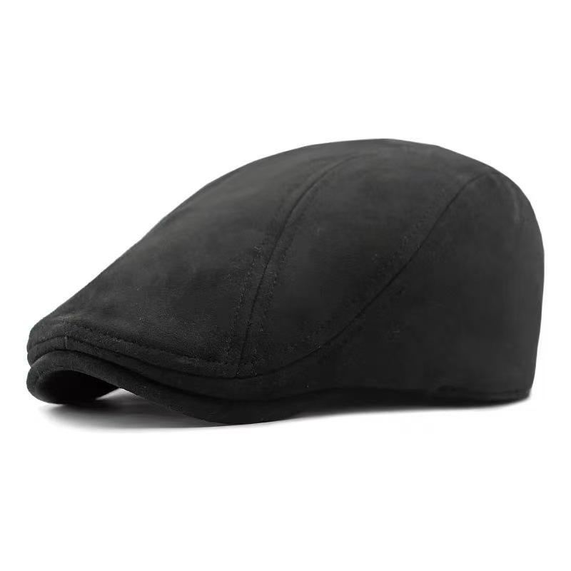 Unisex Suede Beret: Solid Color, British Style, Warm Duckbill Cap for Spring & Autumn