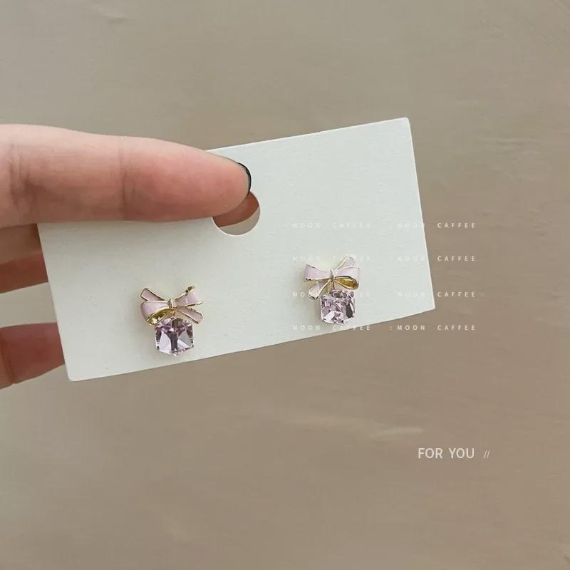 "Κομψά Ροζ Σκουλαρίκια Ζιργκόν με Φιόγκο - Ασήμι 925, Κομψά & Γλυκά για Γυναίκες"