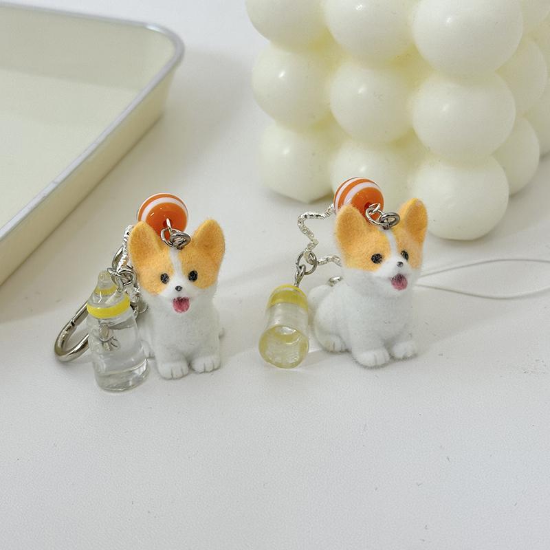Kawaii Flocking Animal Phone Lanyard Cartoon Puppy Koala Keychain Creative Cute Keyring Bag Pendant For Couple Gifts