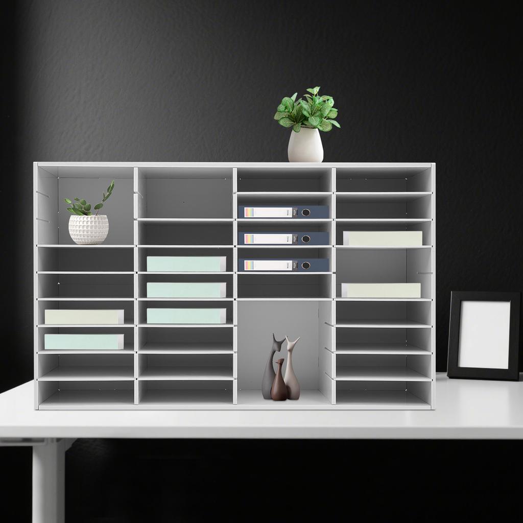 36-Slot White Desktop File Organizer, Modern Rectangular Office Mail Sorter, Large Document Holder, 80kg/176lbs Load-Bearing