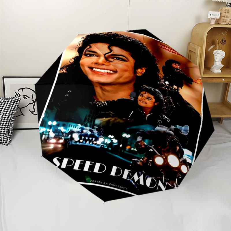 Parapluie Automatique Impression Michael Jackson, Armature en Fer à 8 Baleines, Poignée en Plastique, Convient pour les Voyages en Plein Air et le Quotidien, Cadeau Idéal