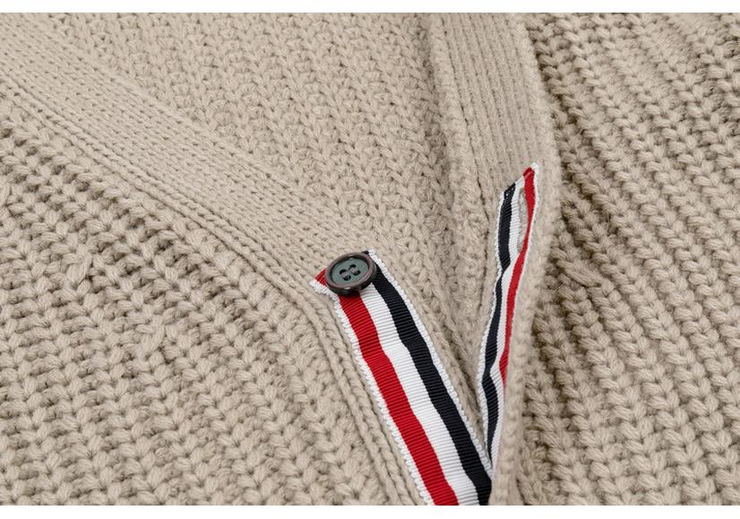 Autumn/Winter Thick V-neck Cardigan Four-Bar Knit Unisex Sweater Coat