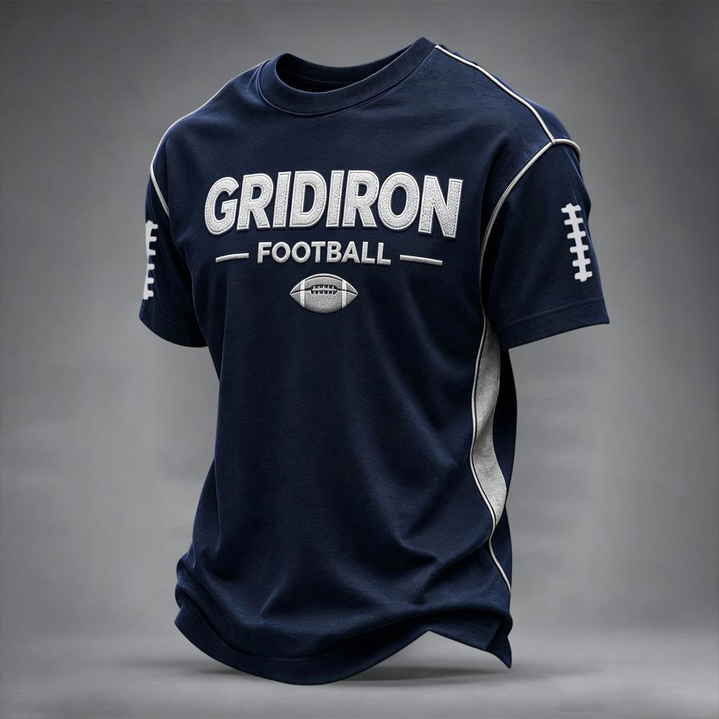 Men's Casual Fit Crewneck Short Sleeve T-Shirt with Rugby Graphic Print
