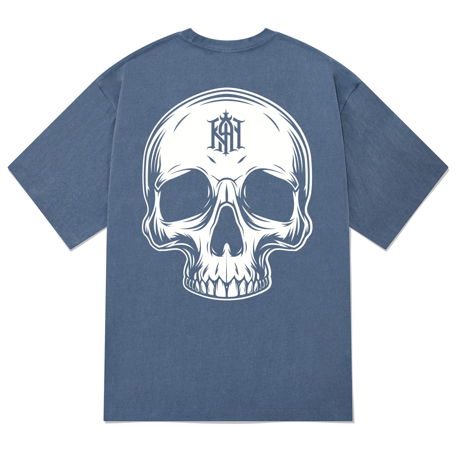 Khan 6312 Ktpn0180 Custom Skull Pigment Short Sleeve T-Shirt - Blue Blue/L