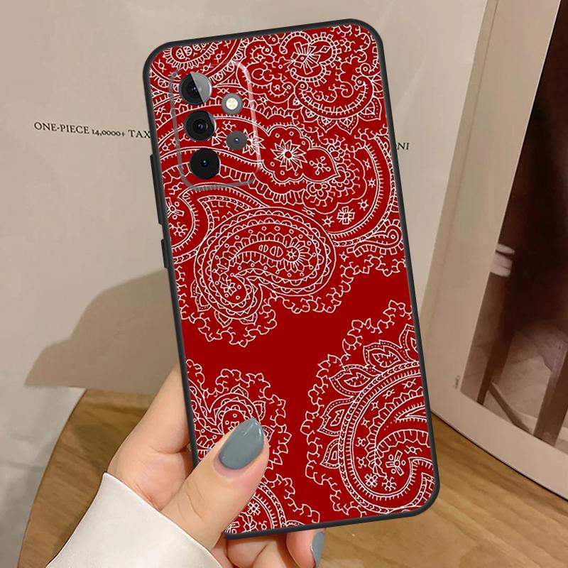 Red Bandana Paisley Case For Samsung Galaxy A55 A35 A15 A54 A34 A14 A33 A53 A13 A23 A17 A06 A16 A56 A36 A32 A52