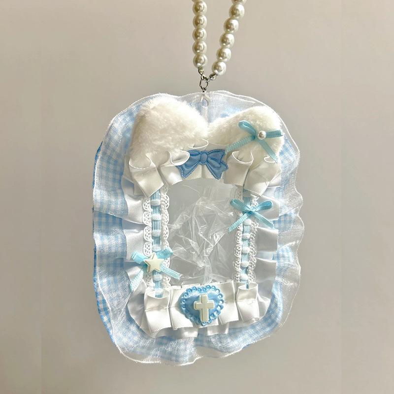 Söt DIY Plysch Anime Fotokortshållare Lolita Spetsband Rosett Toppladdare Displayfodral ID-kortsskydd Dekorativt Kit Nytt