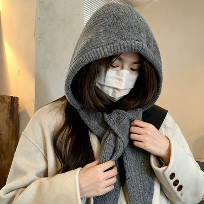 New Hat, Scarf, Integrated Warm Knitted Hat, Women's Winter Ear Protection Balaclava Hat, Men's Wool Hat