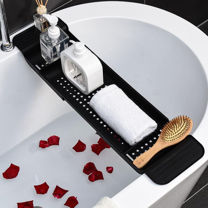 Bathtub Rack Retractable Bathroom Bathtub Tray Shower Rack Plastic Bathtub Rack Towel Bookshelf Storage Rack Accessories