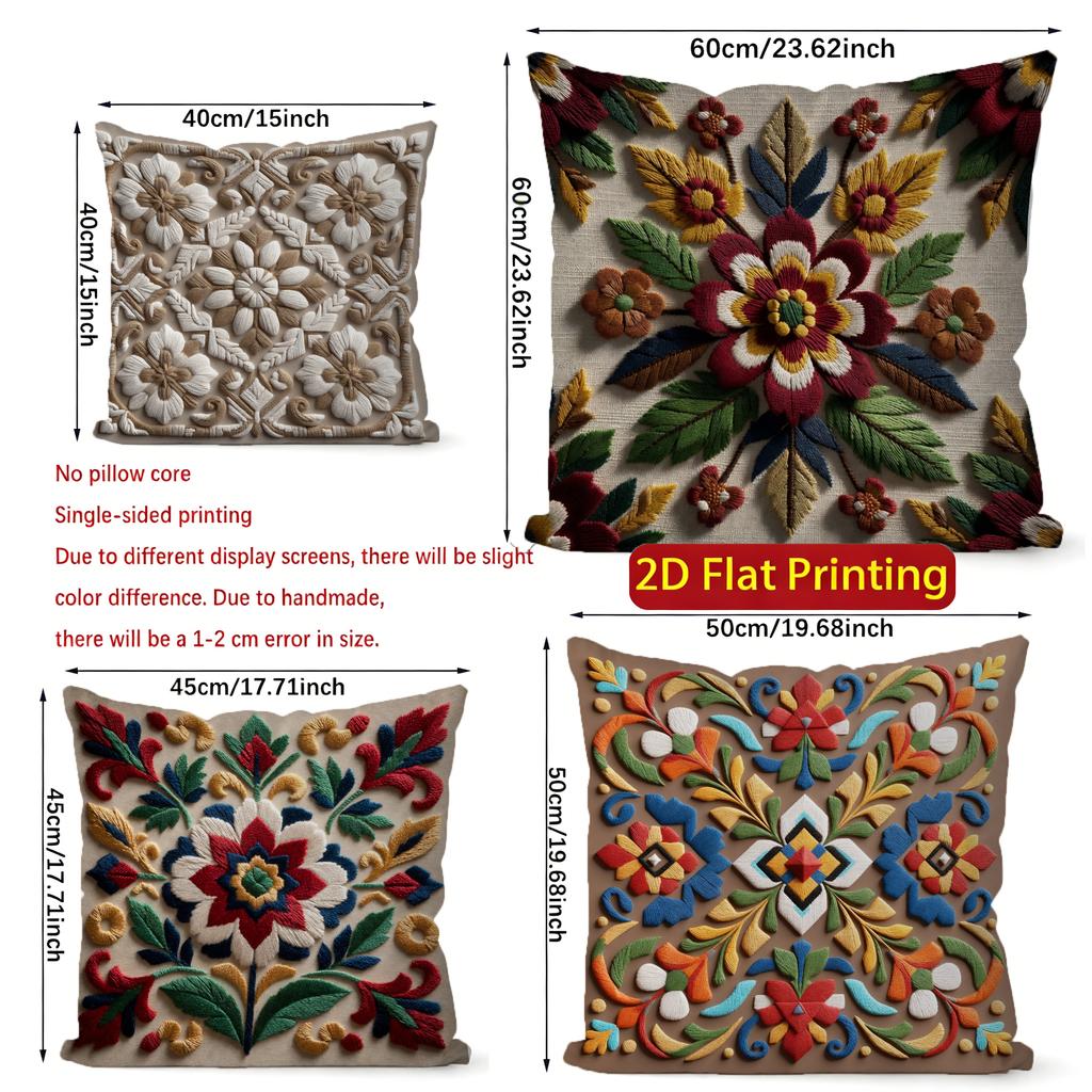 2D Colorful Floral Embroidered Pattern Pillow Covers Pattern Cushion Cover Suitable For Sofa Bedroom Car Pillow Cover