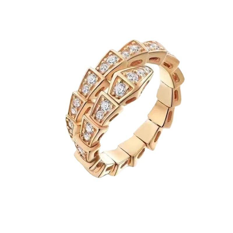 Korean Version Snake Bone Ring Half Circle with Diamond Opening Spring Full Diamond Snake Head Ring Jewelry